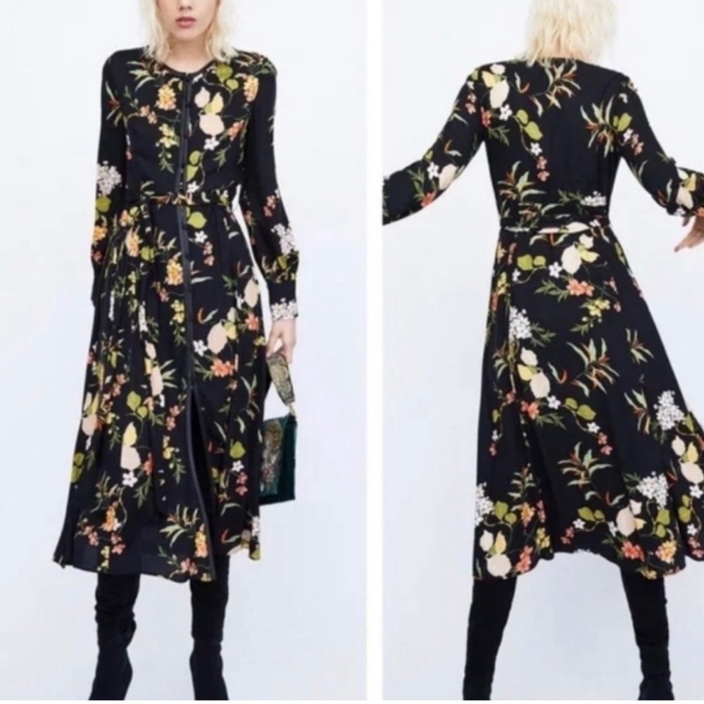 Zara Floral Printed Button Front Kimono Midi Dress
